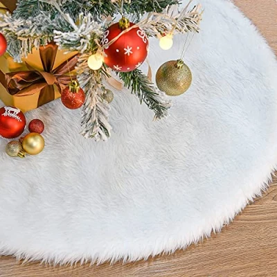 Bild av KAHEIGN 78 cm julgranskjol, snövit tjock plysch julgran bas skydd golvmatta för jul nyår högtid dekorationer
