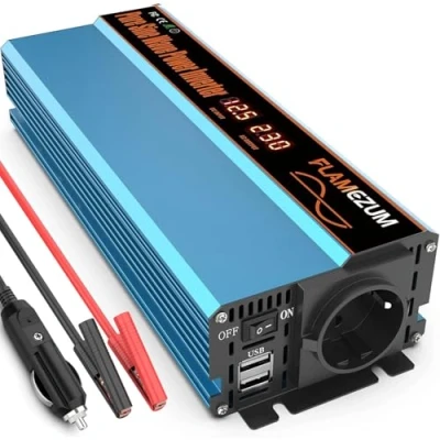 Bild av FLAMEZUM 1000W Inverter 12V Till 230V Pure Sine Wave Converter Bilspänningsomvandlare med 1 EU uttag och 2 3,4A 5V USB Portar Bilcigarettändarkabel