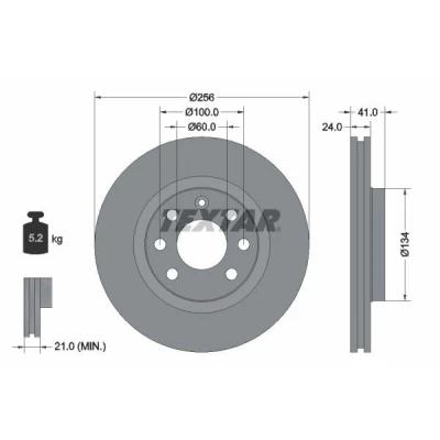 Bild av TEXTAR PRO 92039203 Disque de frein 256 24 04/07 100 ventilé l&#039;extérieur revêtu sans boulon fix roue, moyeu roue OPEL: Calibra A