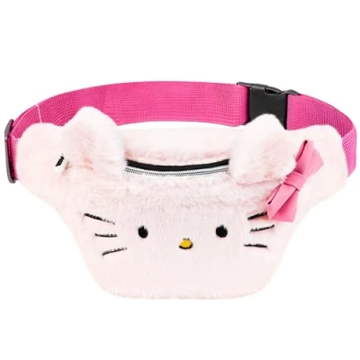 Bild av Hello Kitty magväska för flickor tonåringar plysch fluffig midjeväska Kawaii resesemester telefonpengar, söta gåvor, Rosa, En storlek, Modern