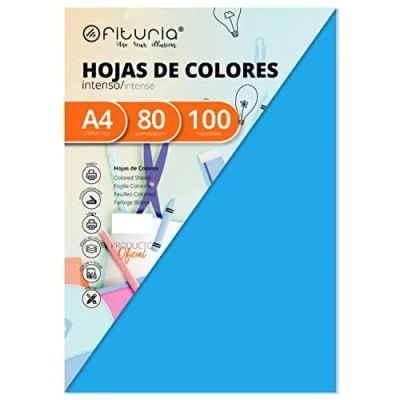 Bild av OFITURIA FAB 15628 Pack 100 Hojas Color Azul Turquesa Tamaño A4 80 g