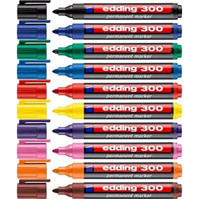 Bild av edding 300 permanentmark??rer ? 10 f??rger pennor rund spets 1,5? 3 mm vattent??t, snabbtorkande torkbest??ndig f??r kartong, plast, glas, tr??, metall, glas