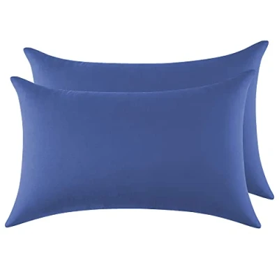 Bild av Örngott 100% Bomull 40x70cm 2ST, Rektangulärt i Rent Jersey 120GSM Kuddöverdrag Tålig och Hypoallergenisk Blå