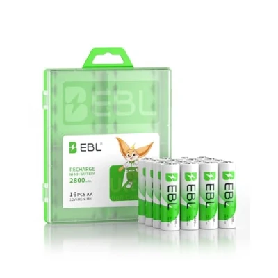 Bild av EBL Batteri AA Mignon 2800mAh 16 stycken laddningsbara batterier, 1200 laddningscykler, låg självurladdning, inklusive batterilåda