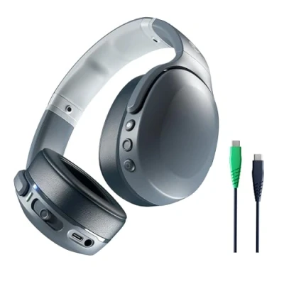 Bild av Skullcandy Crusher Evo är ett par trådlösa over ear hörlurar med sensorisk bas, 40 timmars batteritid, mikrofon, och de fungerar iPhone, Android Bluetooth enheter Grå
