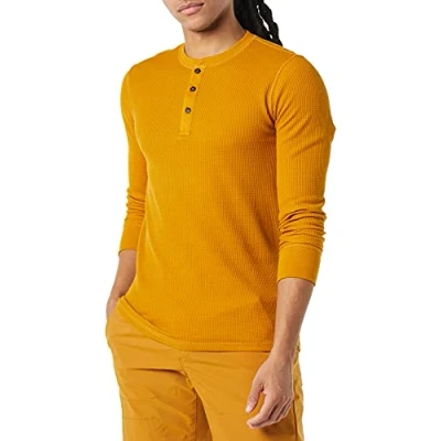 Bild av Amazon Essentials Men&#039;s Långärmad Henley våffelskjorta med smal passform, Guld, M