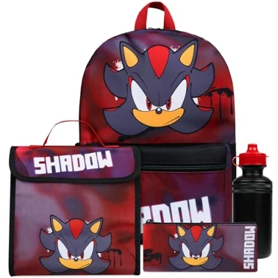 Bild av SONIC THE HEDGEHOG ryggsäck barn uppsättning av 4 dricksflaska pennfodral och lunchväska Shadow barnryggsäck skoltillbehör, flerfärgad, En Storlek, set om