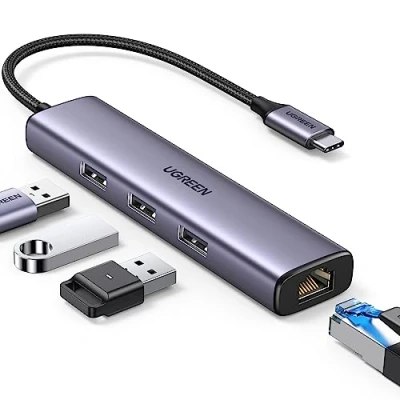 Bild av UGREEN USB C RJ45 Ethernet Adapter 1000Mbps med 3 3.0 Portar Hub Kompatibel MacBook Pro iPad Surface 7 XPS 13 Book etc.