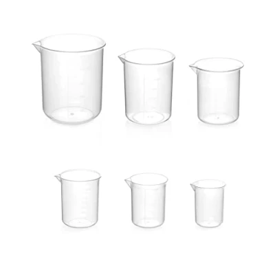 Bild av QWORK® 6 st mätkoppar plast mätningskanna graderad bägare 50 ml 100 150 200 250 500 för Science Lab kök