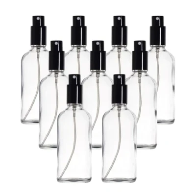 Bild av Yizhao Transparent Sprayflaska Glas 100ml, med Liten Fin Dimma spray, Metalllock, Påfyllningsbara för Eterisk Olja, Resa, Rengöring, Parfym, Aromaterapi, Mmakeup 9 Stycken