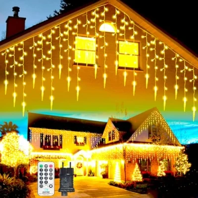 Bild av EASTERNSTAR Isstickar Ljuskedja, 10M 400 LED med Kontakt, 8 Lägen Vattentät Dekoration Inomhus Utomhus Trädgård Bröllop Fest Jul Belysning Varm Vit