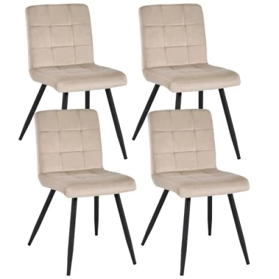 Bild av Duhome Matrumsstolar set om 4 köksstolar, vardagsrumsstol, sammetsstol med ryggstöd, metallram stoppningsstol design, beige
