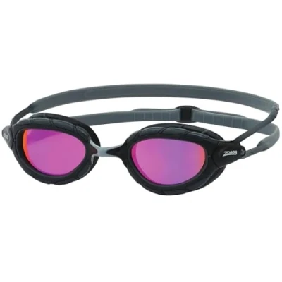 Bild av Zoggs Predator Titan flex glasögon, UV skydd simglasögon, snabbjusterade dimfria simglasögon för vuxna, ultrakombination, grå/svart/speglad rosa normal passform