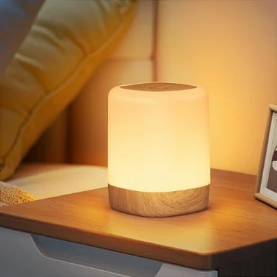 Bild av NIBSHOOM Sänglampa, LED nattlampa baby, touch dimbar, varmt ljus &amp; RGB färger, timer, utan kabel för barnrum