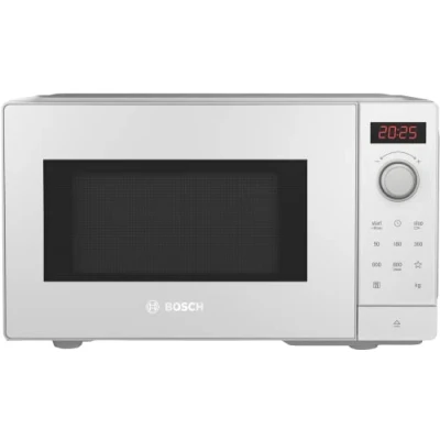 Bild av Bosch FFL023MW0 serie 2 mikrovågsugn, 26 x 44 cm, 800 W, roterande platta 27 dörrstopp vänster, AutoPilot 7 automatiska program, rengöringsstöd, LED pekskärm, vit