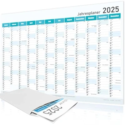 Bild av 2025 årskalender A1 väggkalender årsplanerare 84 x 59 cm, väggplanerare med kalenderveckor, helgdagar storformat kalender, väggkalender, affischkalender blå