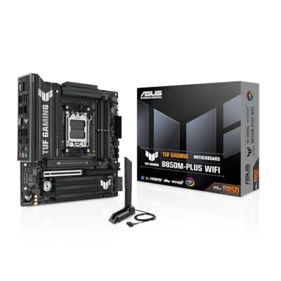 Bild av ASUS TUF Gaming B850M Plus WiFi, AMD mATX moderkort, 14 + 2 1 stegs strömförsörjning, DDR5, PCIe 5.0 plats, 3 M.2 platser, WiFi 6E, Ethernet Realtek 2,5 GB, USB C, 20 Gbps, BIOS Flashback och Aura