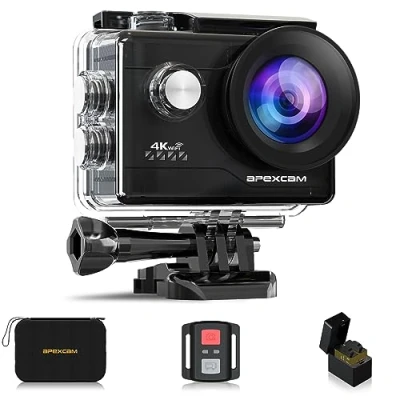 Bild av Apexcam 4K actionkamera 20 MP WiFi sportkamera ultra HD undervattenskamera 40 m vattentät 170 vidvinkel 2,4 G fjärrkontroll tidslapse 2 x 1 050 mAh batterier 2,0 tums LCD skärm och andra tillbehör