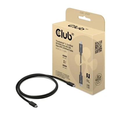 Bild av Club 3D USB kabel 24 pin C (hane) till 3.2 Gen 2 / USB4 Thunderbolt 3 4 5 1 m 8K240 Hz (7680 x 4320) stöd, 4K540Hz strömförsörjning (240W) svart