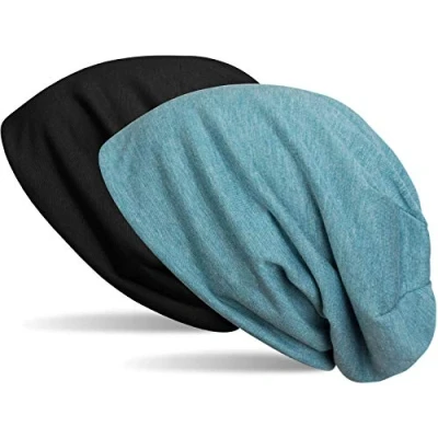 Bild av styleBREAKER Beanie vändbar mössa i enfärgad, slouchmössa, lätt och mjuk, lång mössa, unisex 04024115, Svart / blå melerad, one size