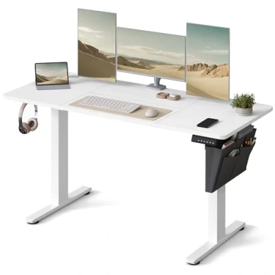 Bild av SONGMICS Elektriskt sitt stående skrivbord, höjdjusterbart 60 x 140 (72 120) cm, 4 förvaringsbara höjder, förvaringsväska, för kontor, molnvit LSD134W01