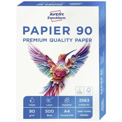 Bild av AVERY Zweckform Dennison 2563 Papper för Bläckstråleskrivare och Laserkopiering, 500 ark A4, Vit