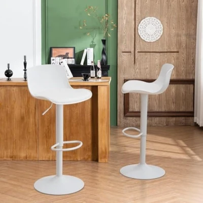Bild av YOUNIKE barstol vit set om 2, bar stool justerbar höjd snurrstol, köksstolar, diskstol med ryggstöd, hög för bardisk kök