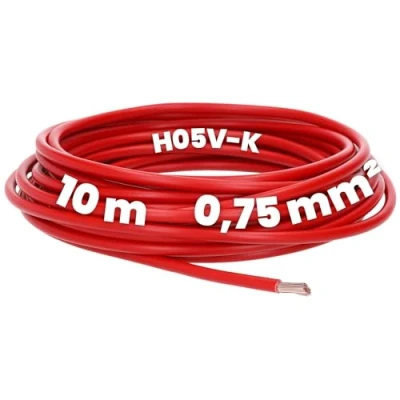Bild av Kalitec 10 meter H05V K 0,75 mm² röd Ledningskabel I Ledarkabel PVC enledare Strandad tråd mm2 Finförgrenad ledning Flexibel Flamskyddad kopplingsledning
