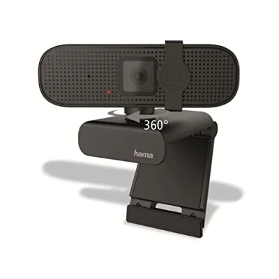 Bild av Hama Extern kamera för bärbar dator (webbkamera med mikrofon, PC 1080p Full HD webbkamera TV, PS5 Macbook svängbar 360 grader, kameraskydd, 1/4 tums gänga stativ)