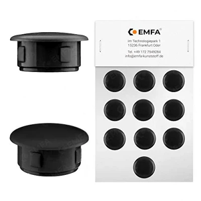 Bild av EMFA® Täckplugg för borrning, diameter 20 mm, svart RAL 9005, blindproppar, täcklock, ändlock, proppar, 25 stycken, huvuddiameter 24 borrhål 2 cm