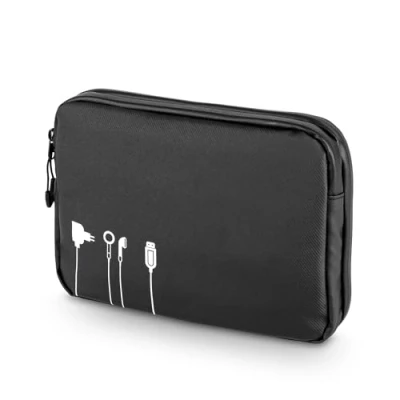 Bild av TROIKA Black Tech Pouch 2 BBL64/BK kabelväska för elektroniktillbehör stort fack med vägs dragkedja och 6 nätfack, Tarpaulin svart, Svart tarpaulin, 23,5 x 17 3,5 cm, minimalist