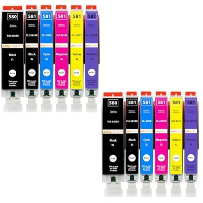 Bild av Amaprint 12 XL patroner kompatibel med Canon PGI 580 CLI 581 fotoblått för Pixma TS8100 TS8150 TS8151 TS8152 TS8200 TS8250 TS8251 TS8252 TS8300 TS8350 TS8351 TS8352 TS9100 TS9150 TS9155