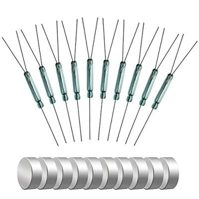Bild av Gebildet 10 st 3 stifts glasvass kontakt normalt öppen N/O N/C SPDT, glas vasrelä magnetisk induktionsbrytare (2,5 mm x 14 mm) +10 magnetdelar