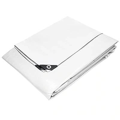 Bild av ECD Germany Täckpresenning Tygpresenning med öljetter 8x12m 96m² 260g/m² Vit av polyeten Mögelbeständig Vattentät Skyddspresenning BåtpresenningTräpresenning Presenning för trädgårdsmöbler Pool Bil