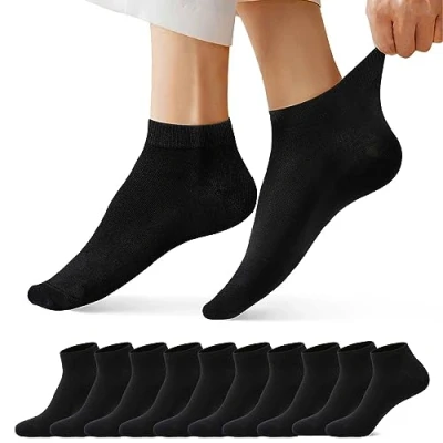 Bild av FALARY Sneaker Strumpor Män Kvinnor Sneakers Kort 10 par Bomull Dndningsbara Halvstrumpor Unisex Svart 35 38