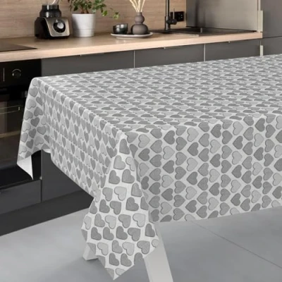 Bild av vaxduk bordsduk tvättbar trädgårdsduk utomhus inomhus 220 x 140 cm skärkant hjärta grå