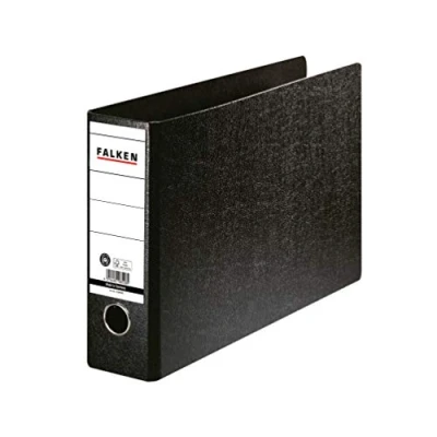 Bild av Original Falken mapp i specialformat hårdpapp. Tillverkad Tyskland. 8 cm bred DIN A4 korsvis svart ringpärm brevmapp kontorsmapp kartongmapp slitsad Blå ängel