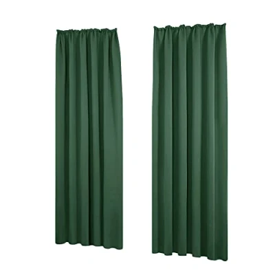 Bild av Deconovo Set med 2 gardiner, termisk anti kall isolering, fönstergardin för sovrum, kök, vardagsrum, 140 x 160 cm, grangrön