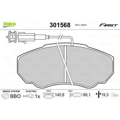 Bild av VALEO 301568 Jeu de plaquettes frein FIRST Essieu avant contact signal d&#039;usure inclus sans tôle anti bruit CITROËN: Jumper I Minibus