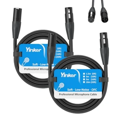 Bild av Yinker 1,5 m XLR hane till hona mikrofonkabel, 2 pack, 3 stifts OFC för ljudutrustning