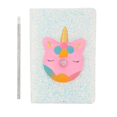 Bild av Inca Squishy Unicorn Notebook Blå Scuishi Enhörningsbok + Lapicer med glitter radergummi Perfekt för födelsedag