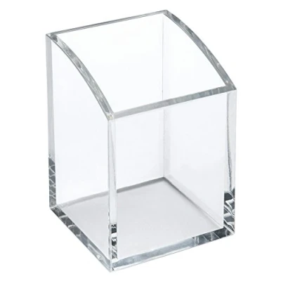 Bild av OSCO Klar fyrkantig pennburk i akryl pennhållare snyggt skrivbord kontorsarrangör sminkförvaring kosmetikdisplay H 10 x B 7 cm