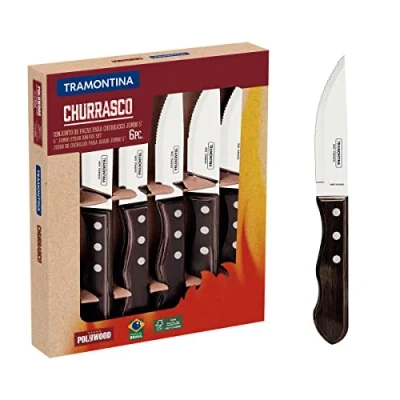 Bild av Tramontina JUMBO Stekknivset, rostfritt stål, diskmaskinssäker, handtag av äkta trä, FSC, (6 delar, brun)