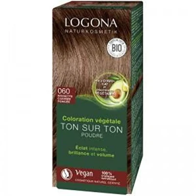 Bild av LOGONA Naturkosmetik närande vegetabilisk hårfärg, veganskt hårfärgspulver med ekologisk henna för intensiv färg och glans, växthårfärg i bärnstensbrun (brun), 1 x 100 g
