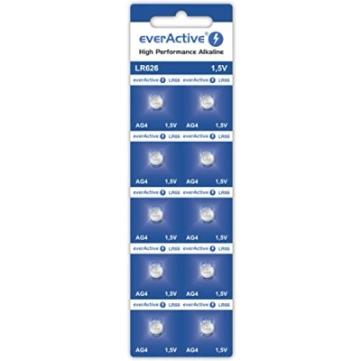 Bild av EverActive AG4 1,5 V, 10 x batterier, alkaliska, mini, G4 LR626 LR66, 5 års hållbarhet, stycken 1 blisterkort