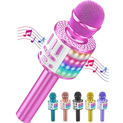 Bild av Trådlös mikrofon karaoke bluetooth, bärbar mikrofonhögtalare med ljus, för barn/vuxna, sjungande klubb jul födelsedag Youtube live familjekväll, presentidé
