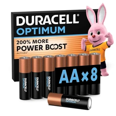 Bild av Duracell Optimum AA batterier (8 pack) Alkaliska 1,5 V Upp till 200 % längre brukstid eller extra kraft 100 återvinningsbara, plastfri förpackning LR6 MX1500