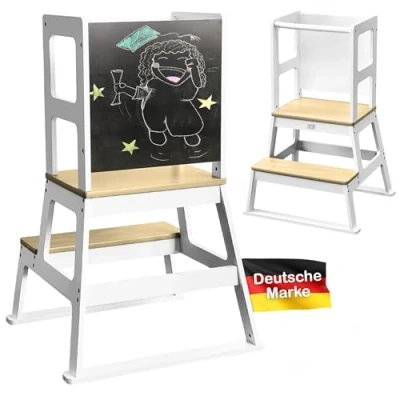 Bild av Baby Vivo inlärningstorn av trä torn kök barnmöbler learning Tower pall för barn från ståhållaren stegpall med bord Montessori kökshjälp inlärningsstol i vitt