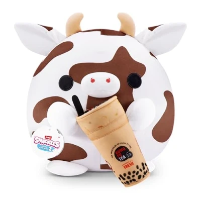 Bild av Snackles Series 2 Wave 2, Snackswapp, Cow, 20 cm, Snackle by ZURU Cuddly Squishy Comfort Plush with License Snack Brand Accessory (Cow, Kung Fu te, Bubble Tea)