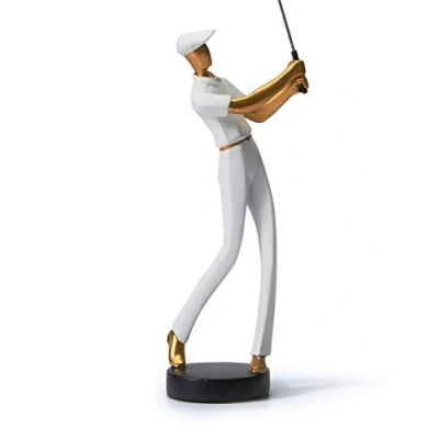 Bild av Amoy Art Golf statyett staty golfspelare dekoration modern skulptur hem gåvor bord bordsuppsats hantverk polyresin konst vit 24 cm